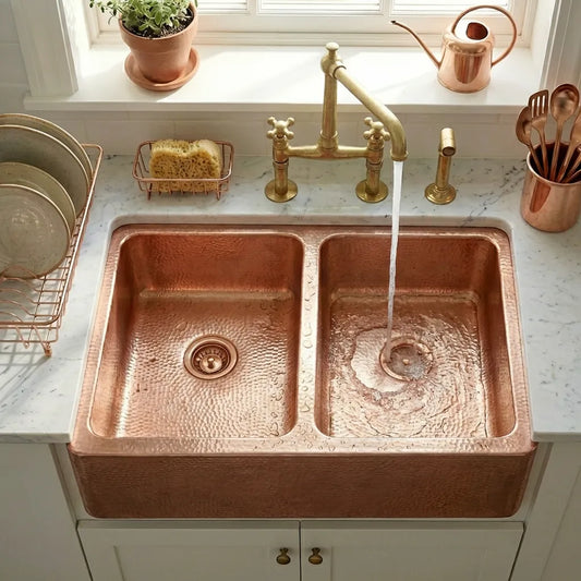 Double Bowl Copper Kitchen Sink Front Apron-Jett