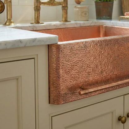 Copper Sink Hammered Front Apron With Towel Bar-Bryn