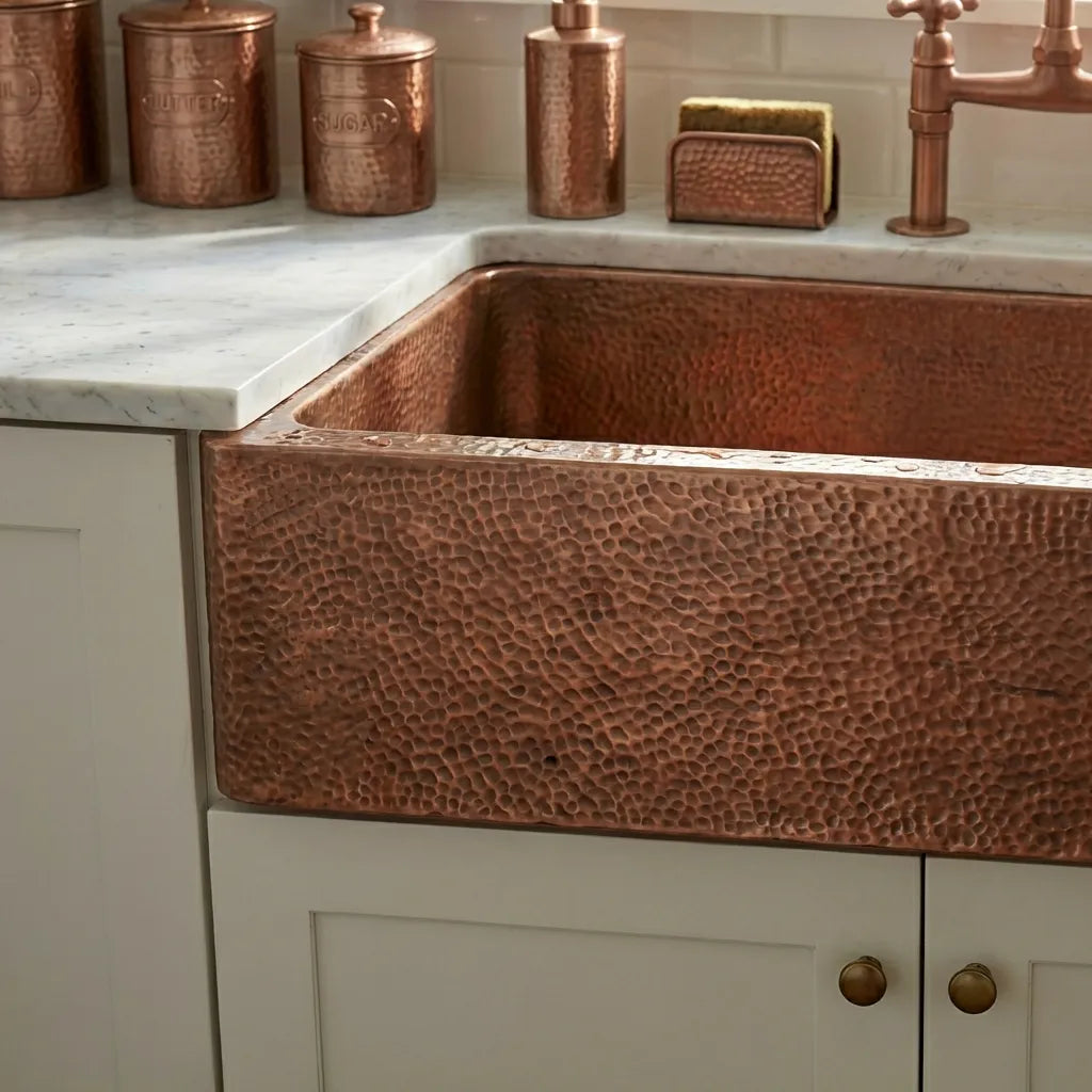 Hammered Copper Single Bowl Farmhouse Kitchen Sink-Deluxe