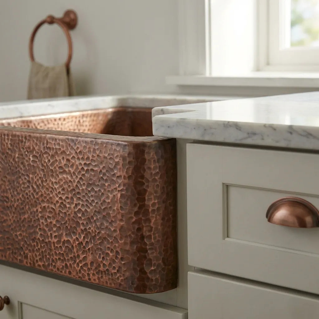 Hammered Copper Single Bowl Farmhouse Kitchen Sink-Deluxe