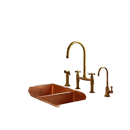 Drop-In Double Bowl Copper Kitchen Sink With Wringer-Vexa - Brasska