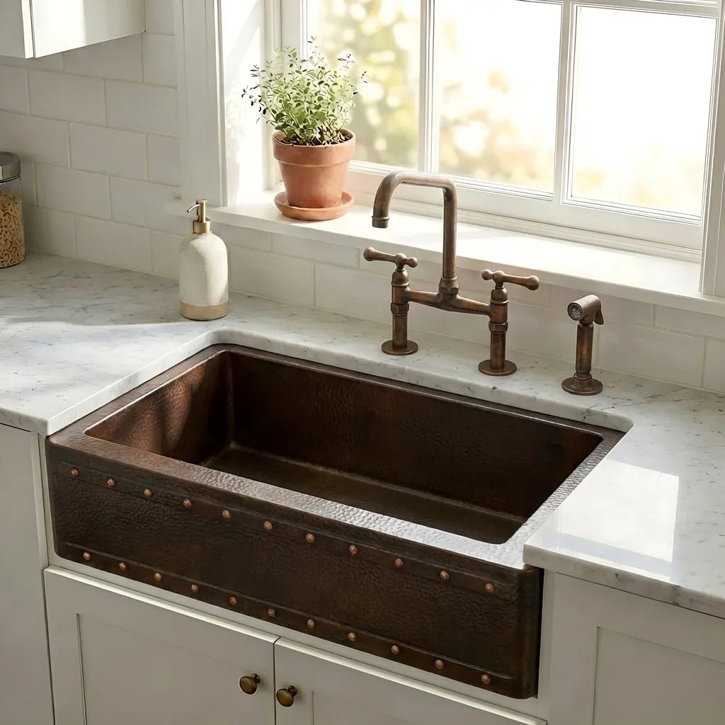 Dual Mount Copper Kitchen Farmhouse Apron Sink-Zinnia - Brasska