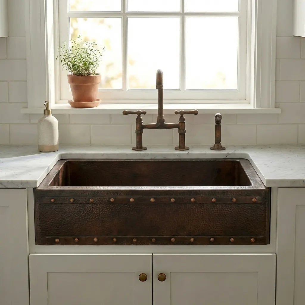 Dual Mount Copper Kitchen Farmhouse Apron Sink-Zinnia - Brasska