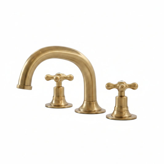 Elegant Solid Brass Widespread Bathroom Faucet with Double Cross Handles - Brasska
