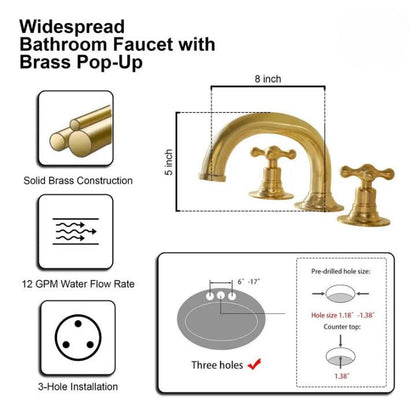 Elegant Solid Brass Widespread Bathroom Faucet with Double Cross Handles - Brasska