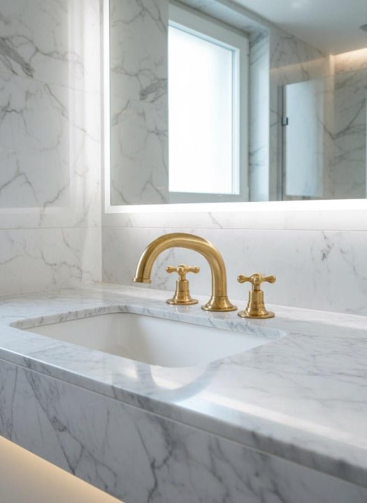 Elegant Solid Brass Widespread Bathroom Faucet with Double Cross Handles - Brasska