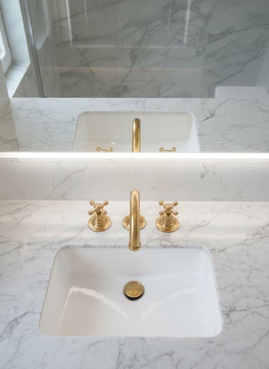 Elegant Solid Brass Widespread Bathroom Faucet with Double Cross Handles - Brasska
