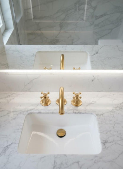 Elegant Solid Brass Widespread Bathroom Faucet with Double Cross Handles - Brasska