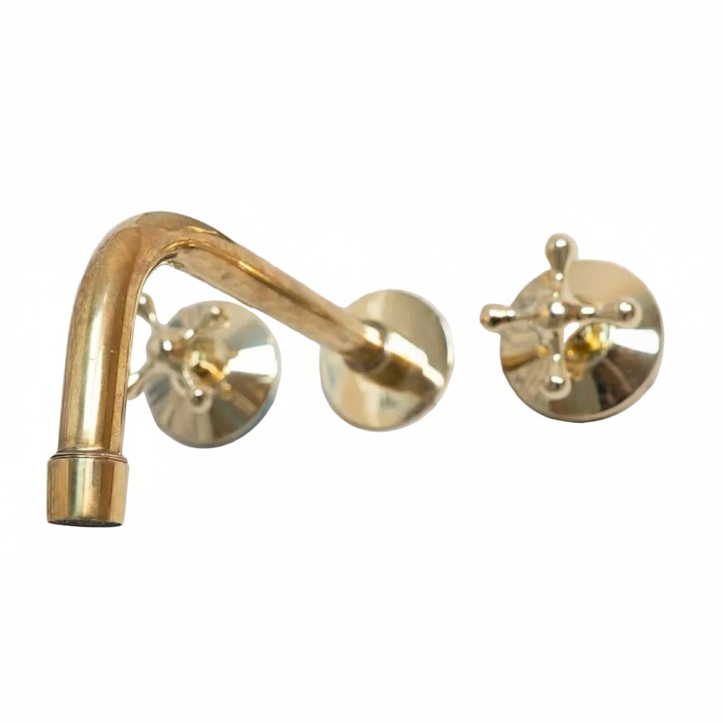 Elegant Vintage Brass Wall-Mounted Faucet in polished brass finish, designed for bathroom or kitchen use by Brasska.