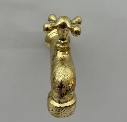 Engraved Brass Wall Faucet – Handmade Moroccan Unlacquered Brass Tap - Brasska