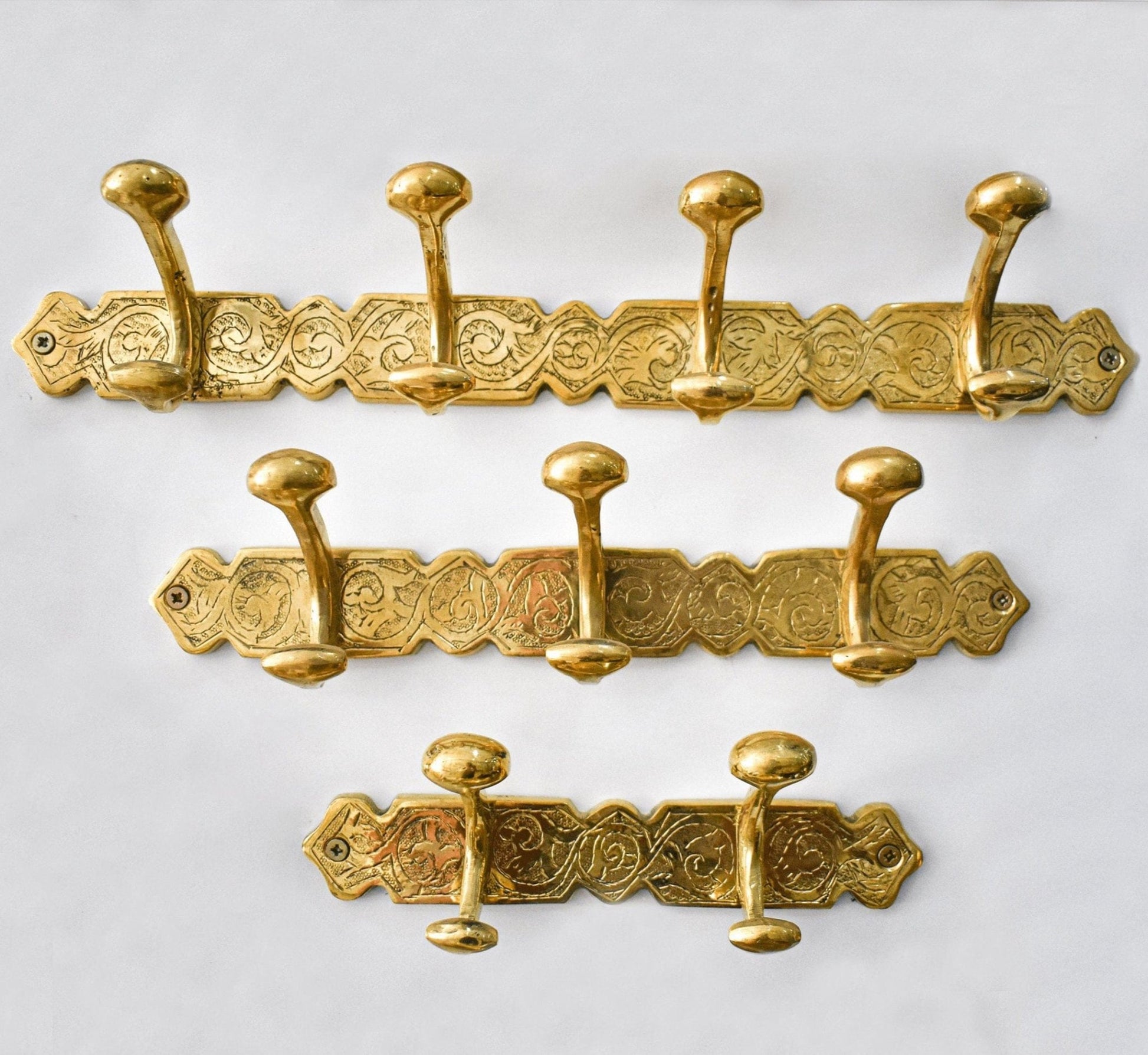 Engraved Brass Wall Hooks – Handmade Unlacquered Coat Rack Vintage Hanger - Brasska