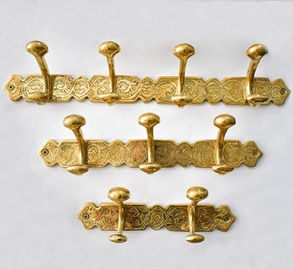 Engraved Brass Wall Hooks – Handmade Unlacquered Coat Rack Vintage Hanger - Brasska
