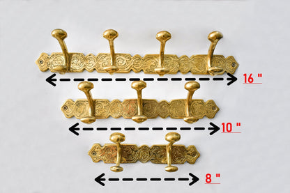 Engraved Brass Wall Hooks – Handmade Unlacquered Coat Rack Vintage Hanger - Brasska