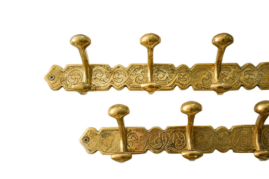 Engraved Brass Wall Hooks – Handmade Unlacquered Coat Rack Vintage Hanger - Brasska
