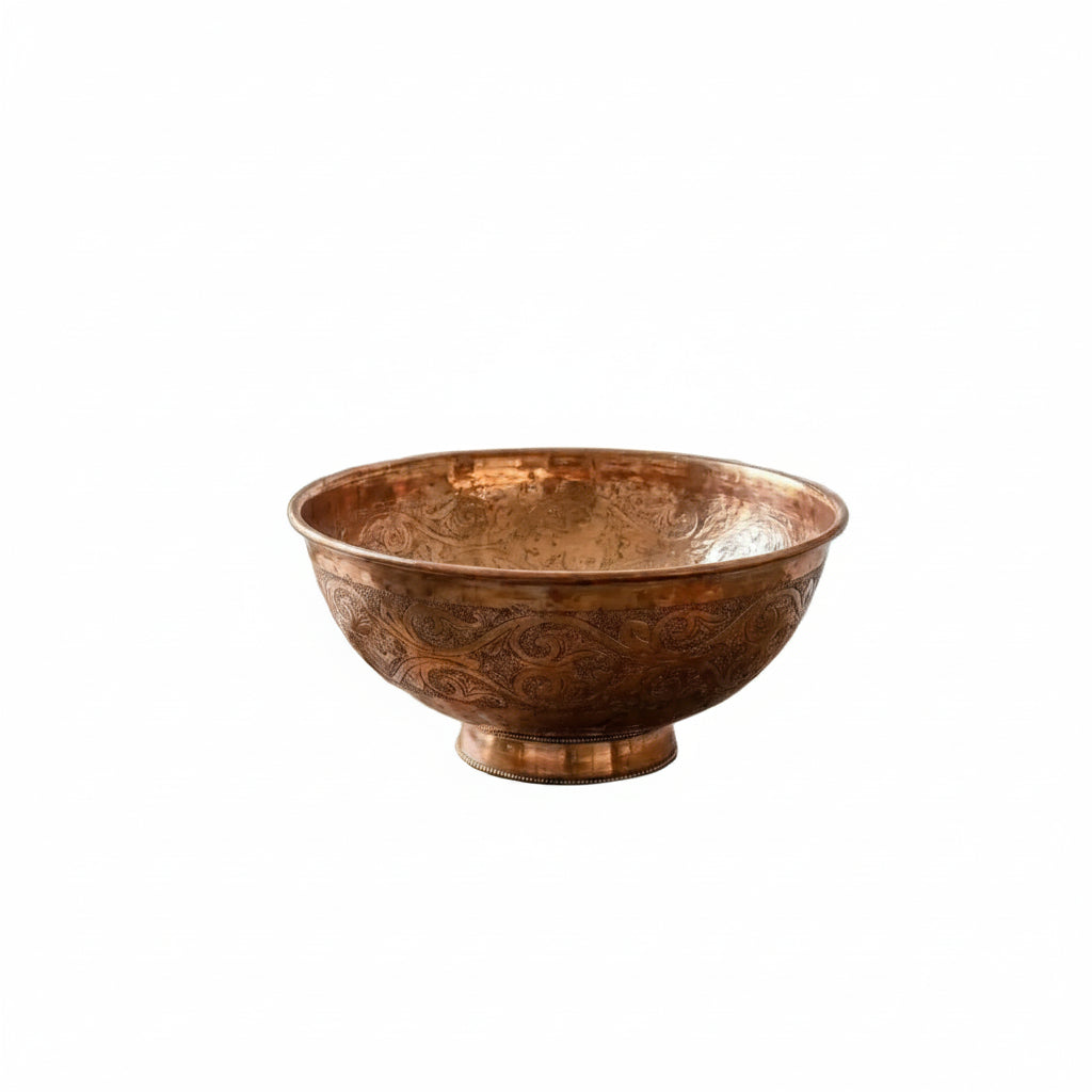 Engraved Copper Vessel Sink – Handmade Round Bathroom Vanity Basin - Brasska