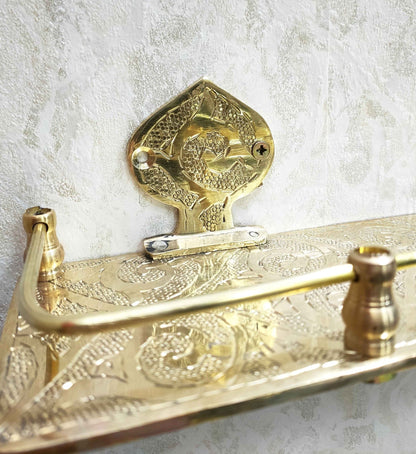 Engraved Solid Brass Wall Bathroom Shelf, Small Bathroom Shelf - Brasska