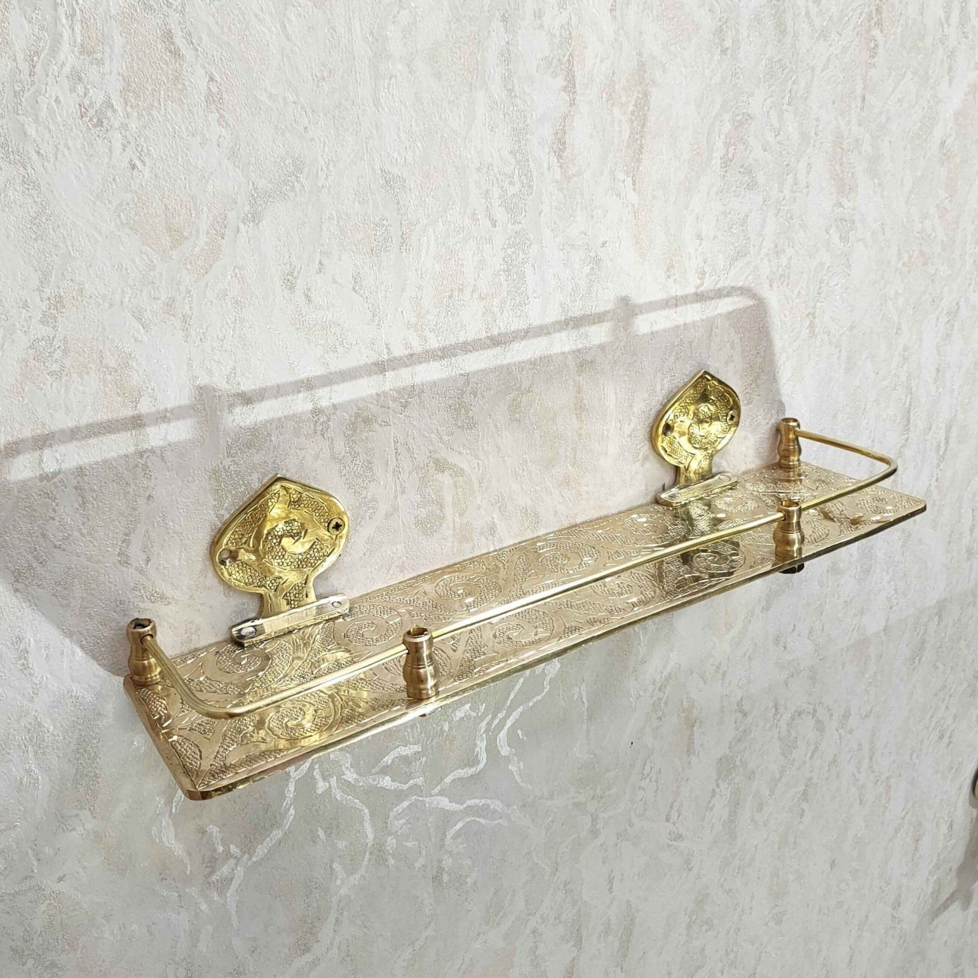 Engraved Solid Brass Wall Bathroom Shelf, Small Bathroom Shelf - Brasska