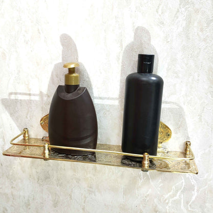 Engraved Solid Brass Wall Bathroom Shelf, Small Bathroom Shelf - Brasska