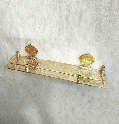 Engraved Solid Brass Wall Bathroom Shelf, Small Bathroom Shelf - Brasska