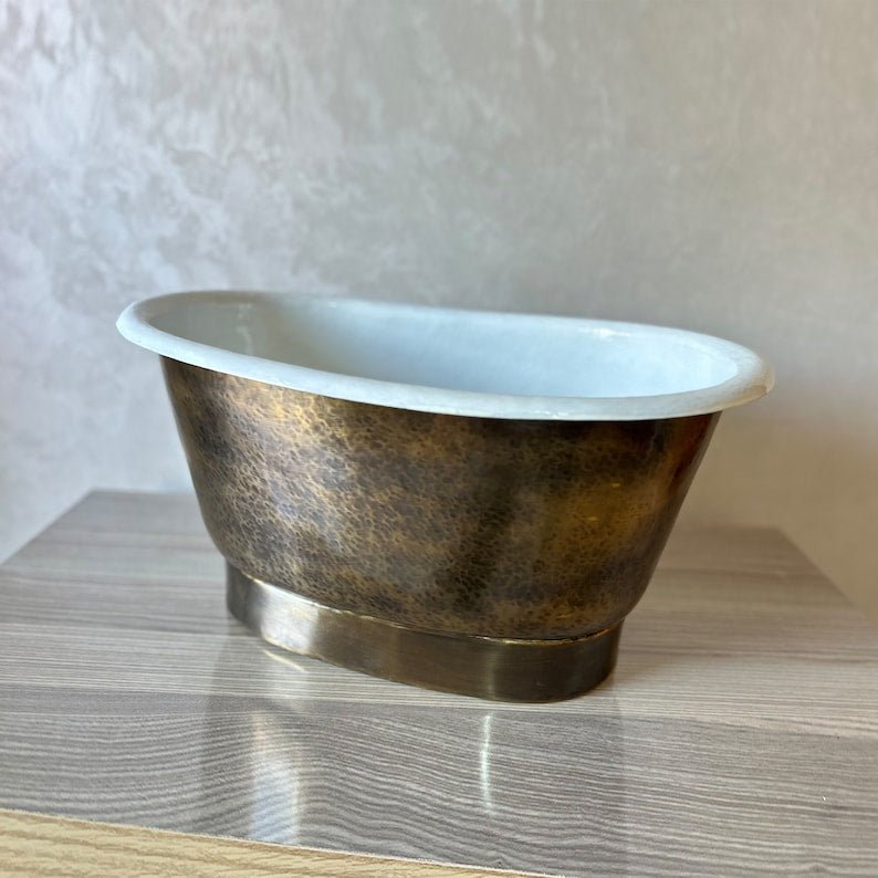Freestanding Brass Vessel Sink – Hammered Tub Style Bathroom Basin - Brasska