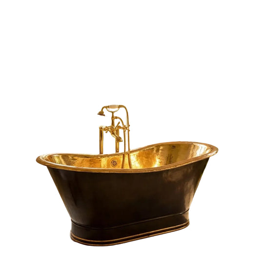 Freestanding Soaking Brass Tub, Matt Black Exterior Finish Bathtub. - Brasska