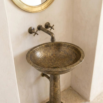 Freestanding Vintage Patina Brass Pedestal Sink – Handmade Old-World Bathroom Sink - Brasska