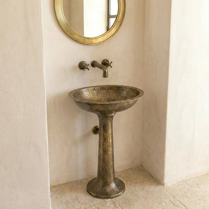 Freestanding Vintage Patina Brass Pedestal Sink – Handmade Old-World Bathroom Sink - Brasska