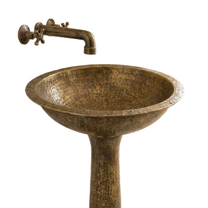 Freestanding Vintage Patina Brass Pedestal Sink – Handmade Old-World Bathroom Sink - Brasska