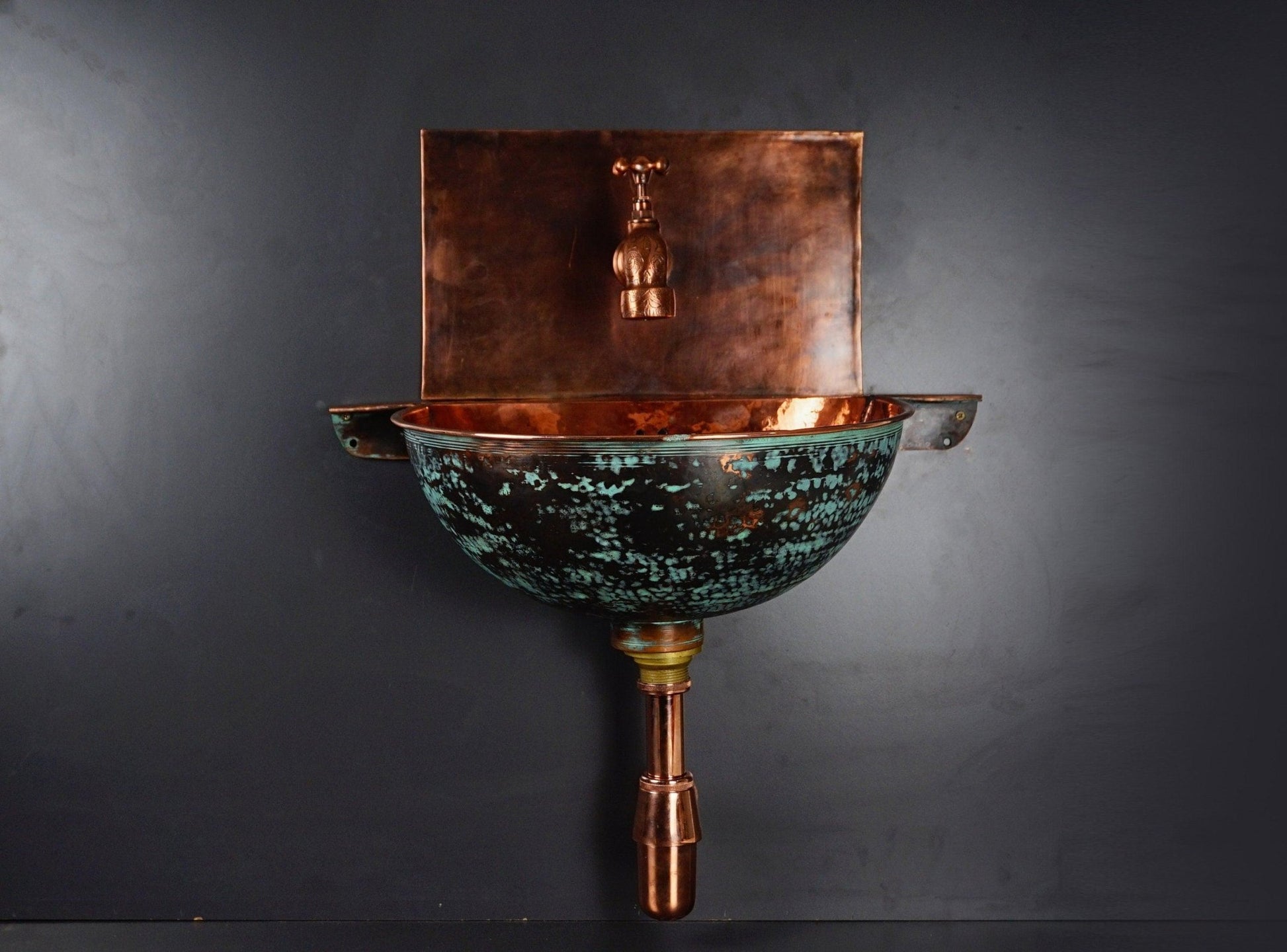 Green Patina Copper Wall Mounted Bathroom Sink - Brasska