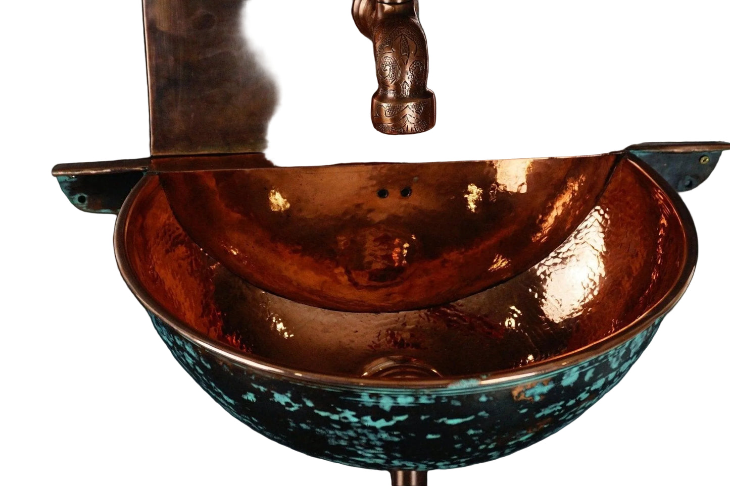 Green Patina Copper Wall Mounted Bathroom Sink - Brasska
