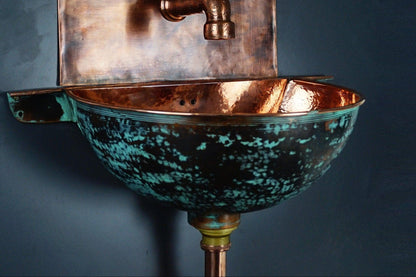 Green Patina Copper Wall Mounted Bathroom Sink - Brasska