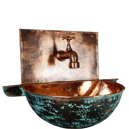 Green Patina Copper Wall Mounted Bathroom Sink - Brasska