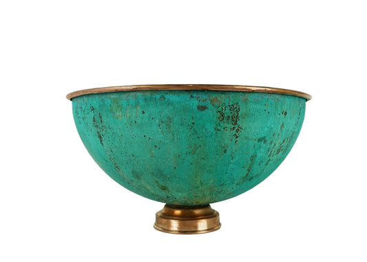 Green Patina Hammered Copper Vessel Sink – Handmade Bathroom Vanity Bowl - Brasska