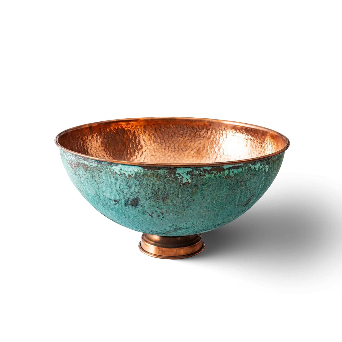 Green Patina Hammered Copper Vessel Sink – Handmade Bathroom Vanity Bowl - Brasska