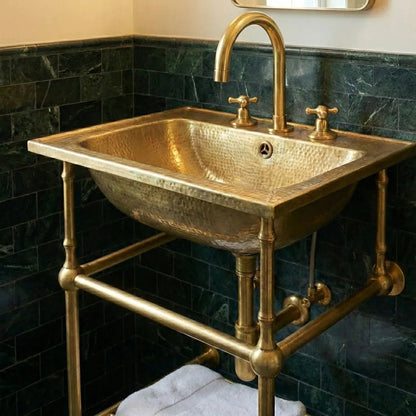 Hammered Brass Console Sink With Legs – Handmade Unlacquered Brass Bathroom Sink - Brasska
