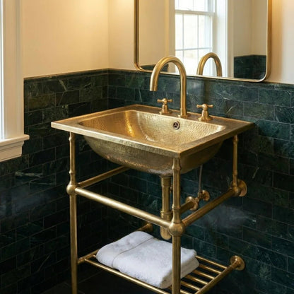 Hammered Brass Console Sink With Legs – Handmade Unlacquered Brass Bathroom Sink - Brasska