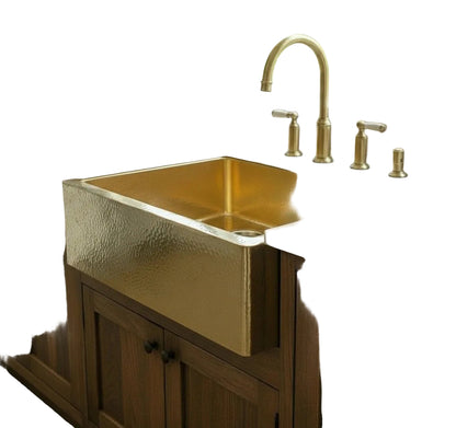 Hammered Brass Farmhouse Sink – Apron Brass Front Basin with Towel Bar - Brasska