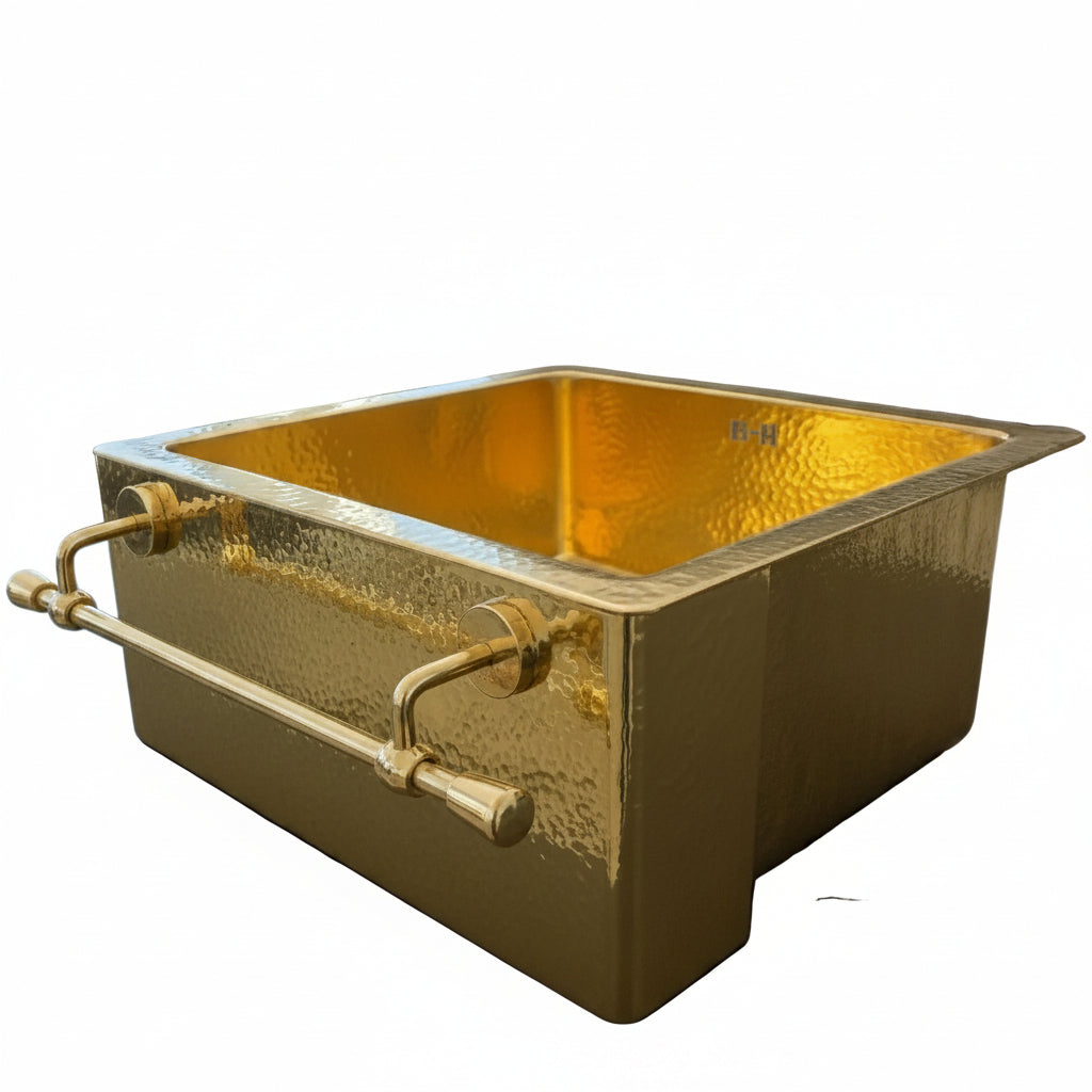 Hammered Brass Farmhouse Sink – Apron Brass Front Basin with Towel Bar - Brasska