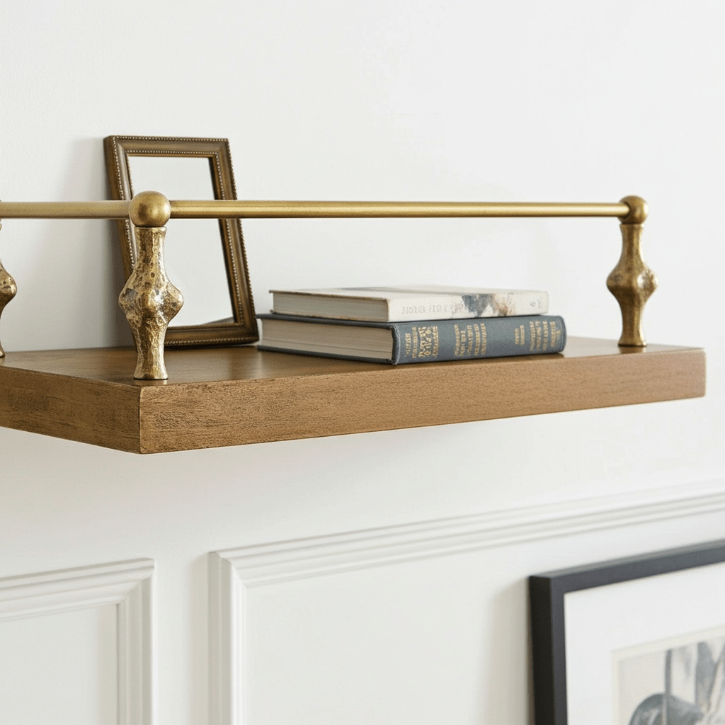 Hammered Brass Gallery Rail – Unlacquered Solid Brass Shelf Bar for Cabinets & Open Shelving - Brasska