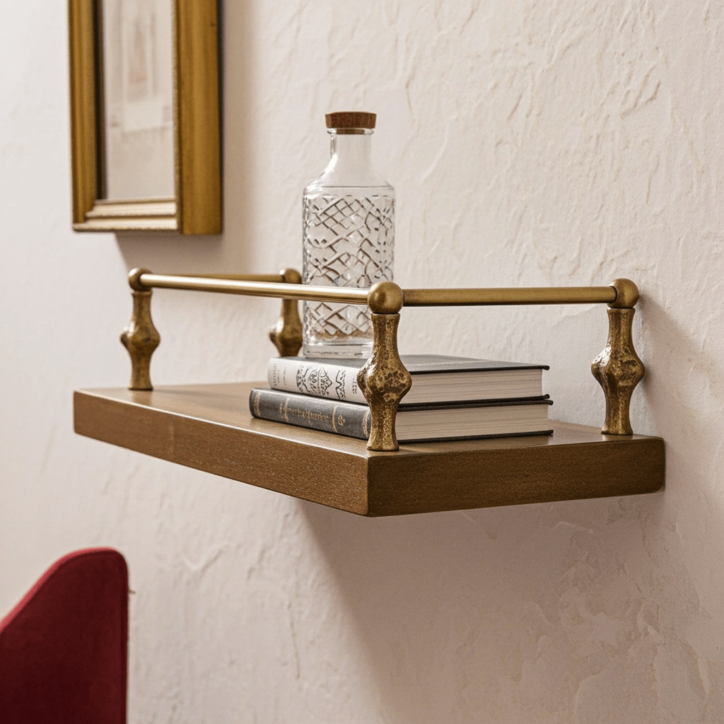Hammered Brass Gallery Rail – Unlacquered Solid Brass Shelf Bar for Cabinets & Open Shelving - Brasska