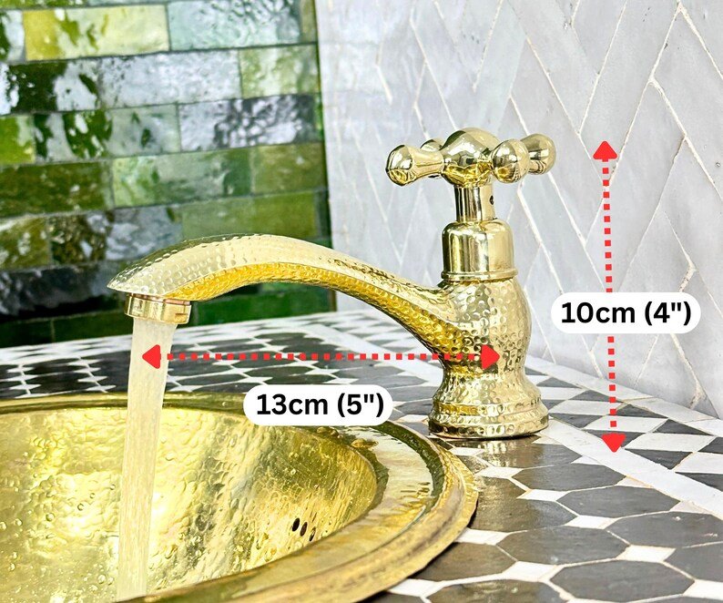 Hammered Brass Single Hole Faucet – Unlacquered Bathroom Tap - Brasska