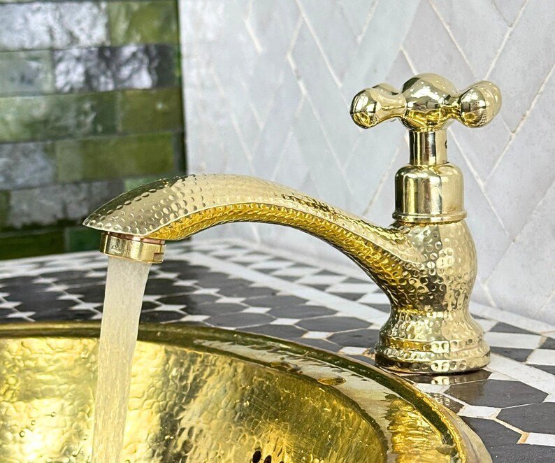 Hammered Brass Single Hole Faucet – Unlacquered Bathroom Tap - Brasska