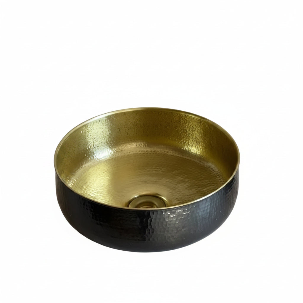 Hammered Brass Vessel Sink – Gold Interior Finish - Brasska