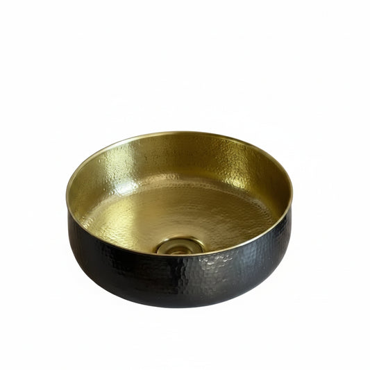Hammered Brass Vessel Sink – Gold Interior Finish - Brasska