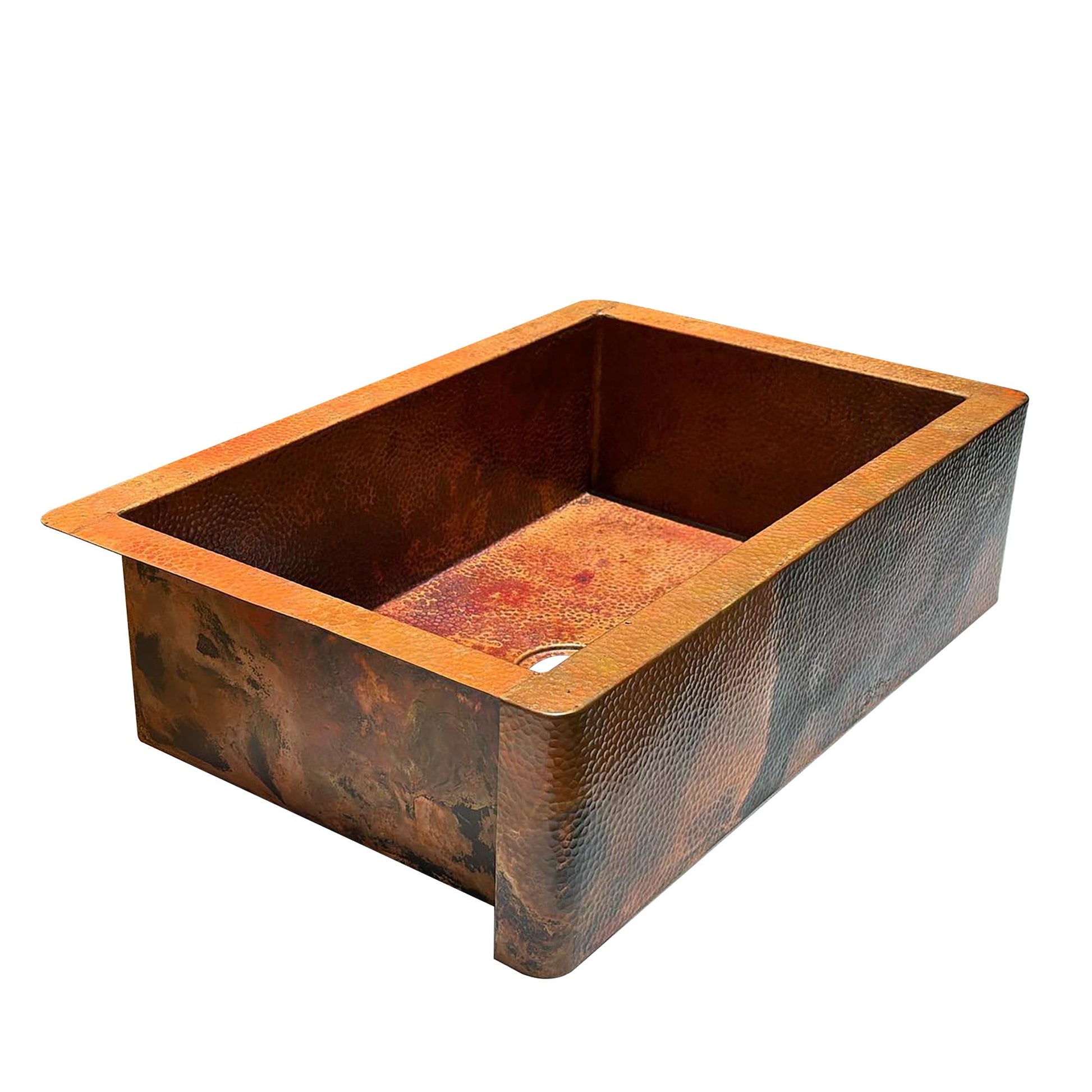 Hammered Copper Apron Front Single Kitchen Basin Sink -Onyx - Brasska