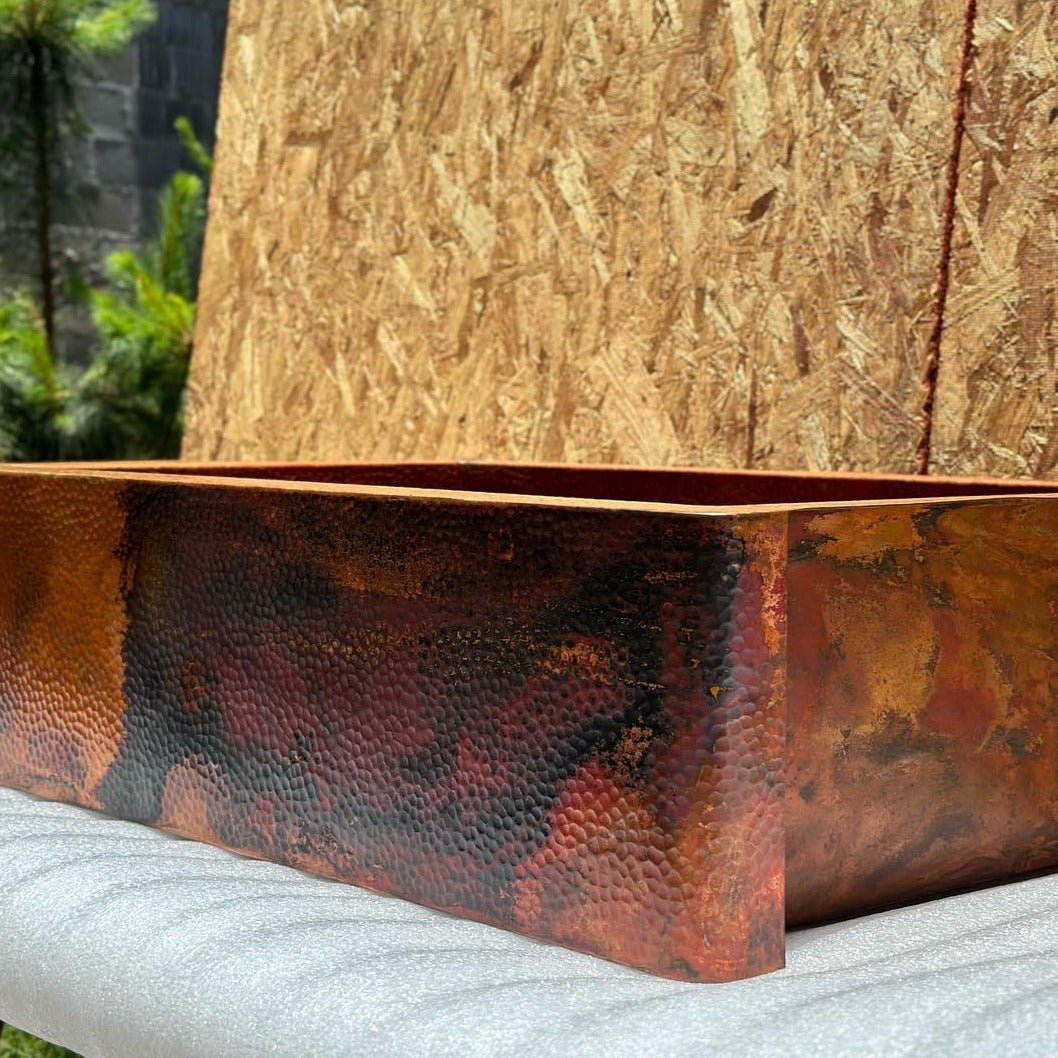 Hammered Copper Apron Front Single Kitchen Basin Sink -Onyx - Brasska