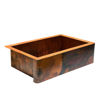 Hammered Copper Apron Front Single Kitchen Basin Sink -Onyx - Brasska