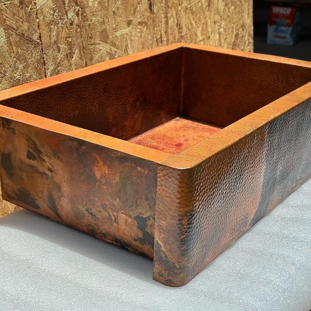 Hammered Copper Apron Front Single Kitchen Basin Sink -Onyx - Brasska