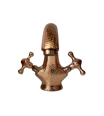 Hammered Copper Deck-Mount Bathroom Faucet – Dual Handle - Brasska