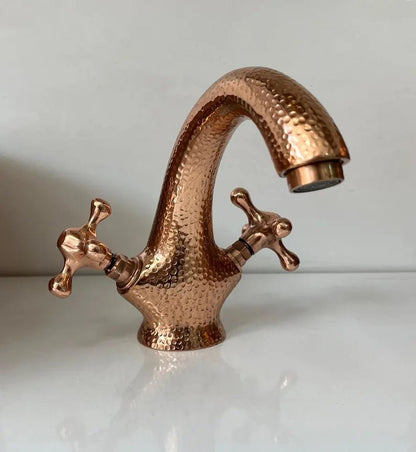 Hammered Copper Deck-Mount Bathroom Faucet – Dual Handle - Brasska